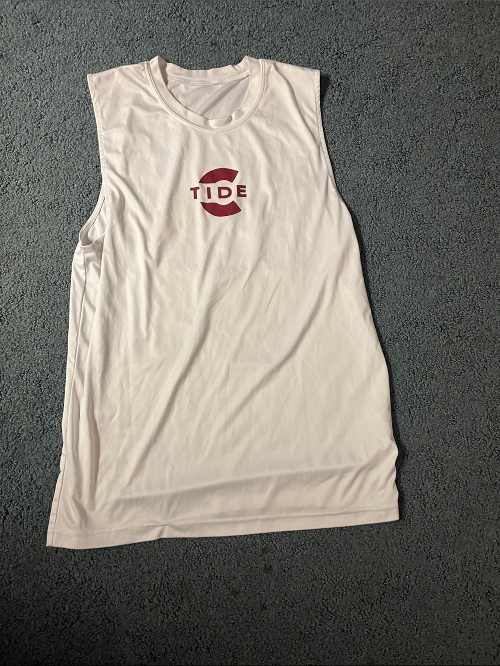 Men's Athletic Muscle Tank in White with Red Logo